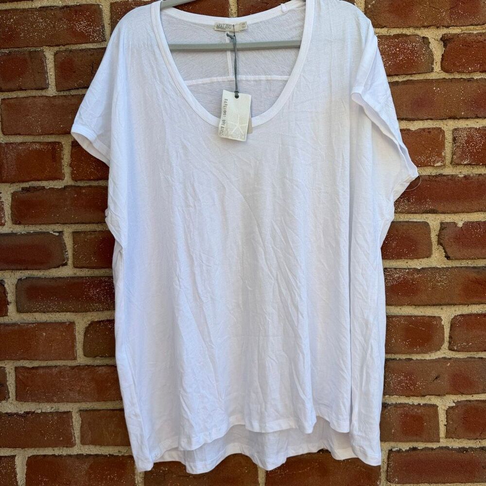 Barefoot Dreams Malibu Collection Women's Scoop Neck Tunic T-shirt White 2X NEW - Picture 3 of 9